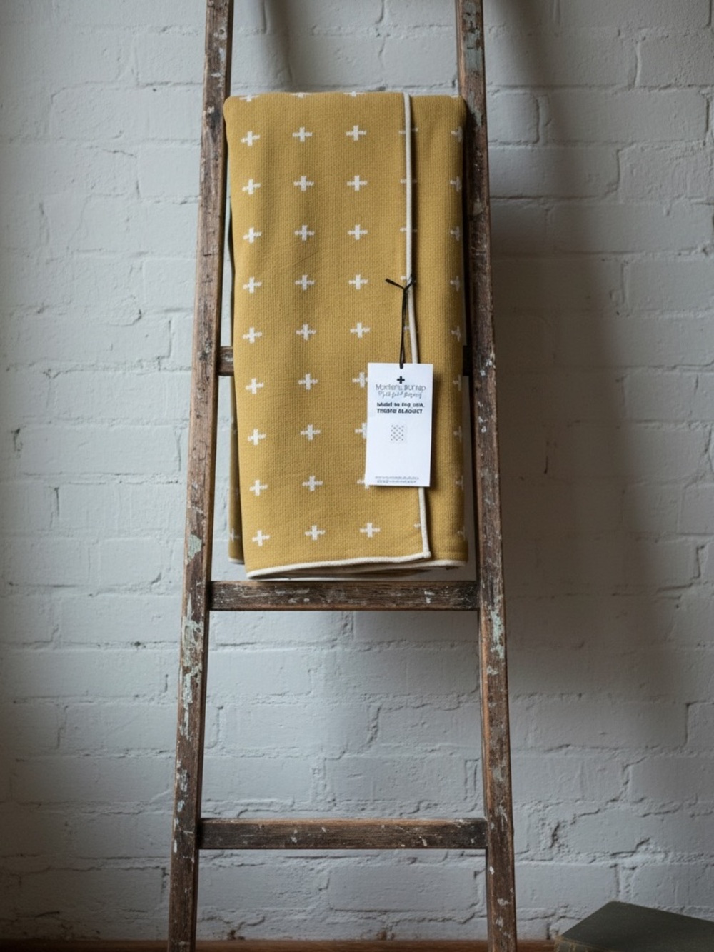Modern Burlap® Mini Swiss Cross Recycled Cotton- Mustard 42”x 48” Throw Blanket